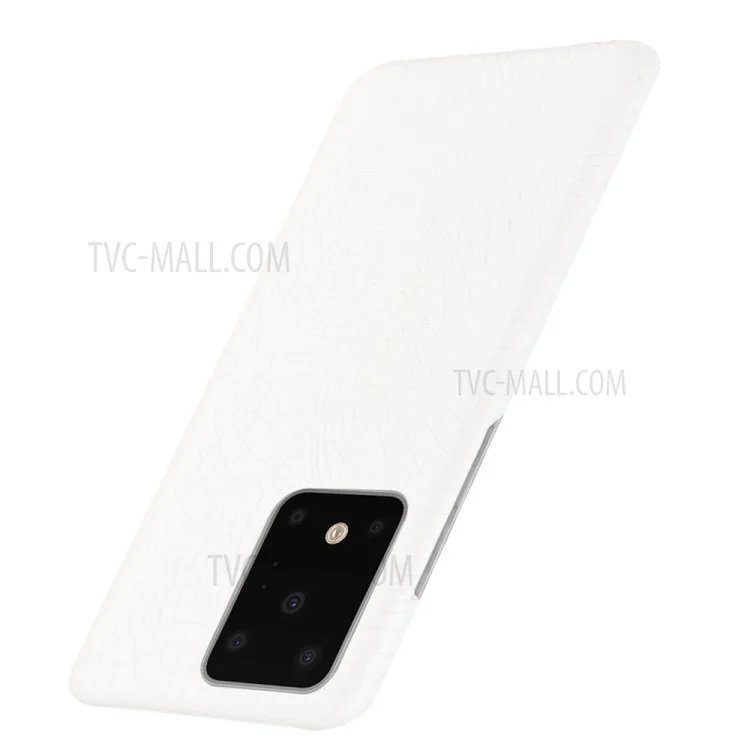 Capa de PC com Revestimento de Couro PU de Pele de Crocodilo para Samsung Galaxy S20 Ultra 5G - Branco