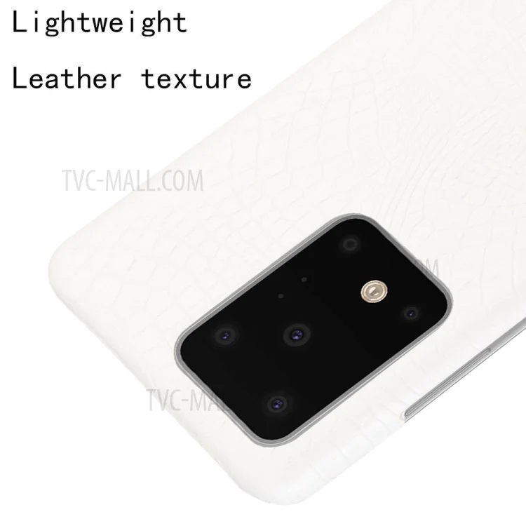 Capa de PC com Revestimento de Couro PU de Pele de Crocodilo para Samsung Galaxy S20 Ultra 5G - Branco