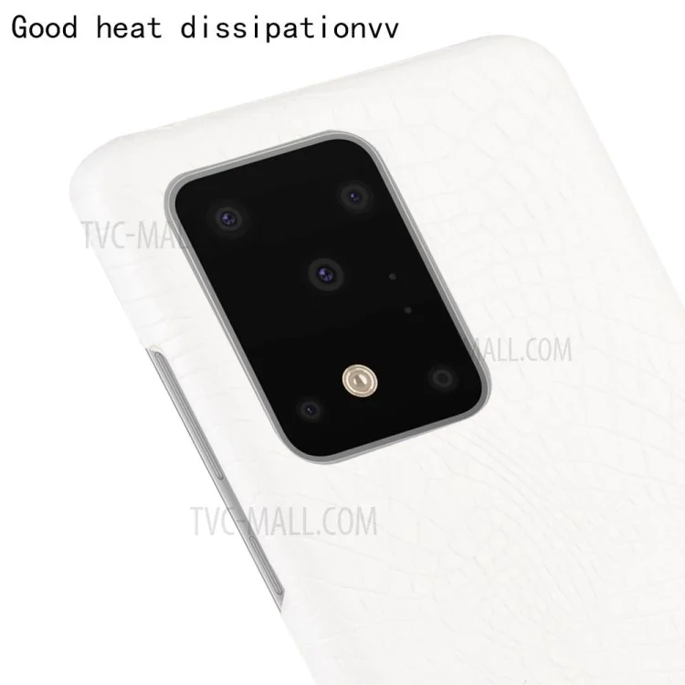 Capa de PC com Revestimento de Couro PU de Pele de Crocodilo para Samsung Galaxy S20 Ultra 5G - Branco