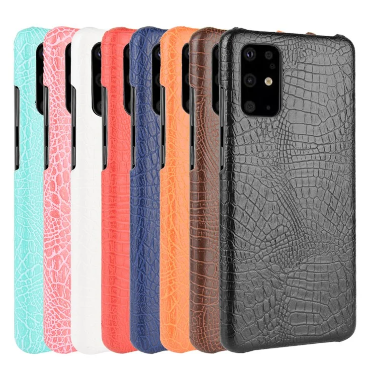 Crocodile Skin PU Leather Hard PC Shell Para Samsung Galaxy S20 Plus / S20 Más 5G - Negro