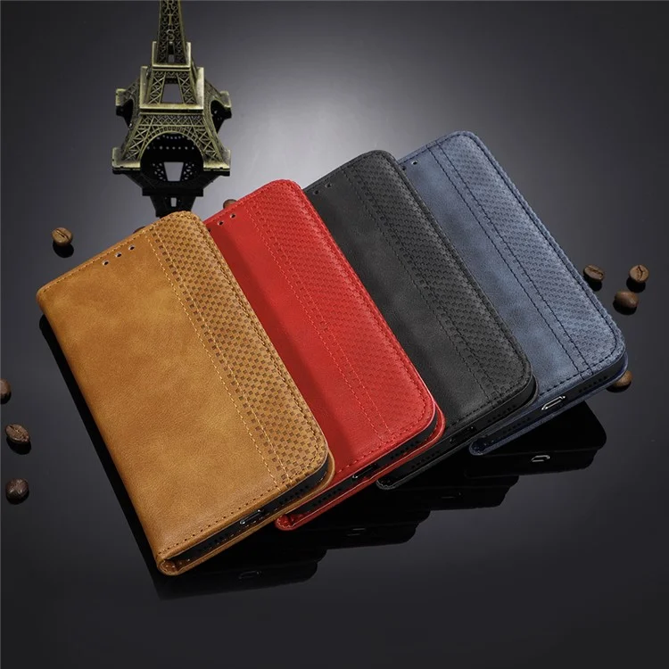 Vintage Style Leather Wallet Stand Phone Cover for Samsung Galaxy A91/M80S/S10 Lite - Black