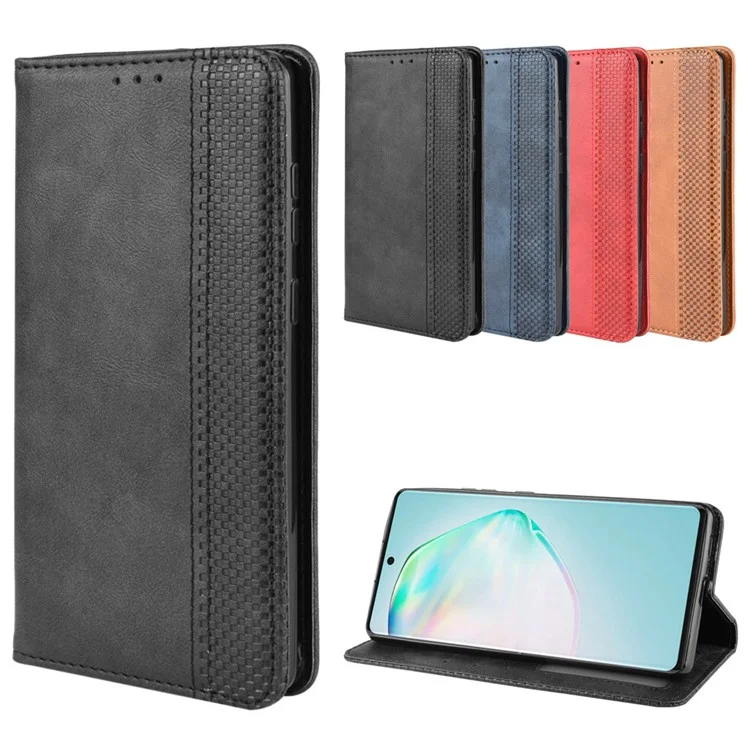 Vintage Style Leather Wallet Stand Phone Cover for Samsung Galaxy A91/M80S/S10 Lite - Black