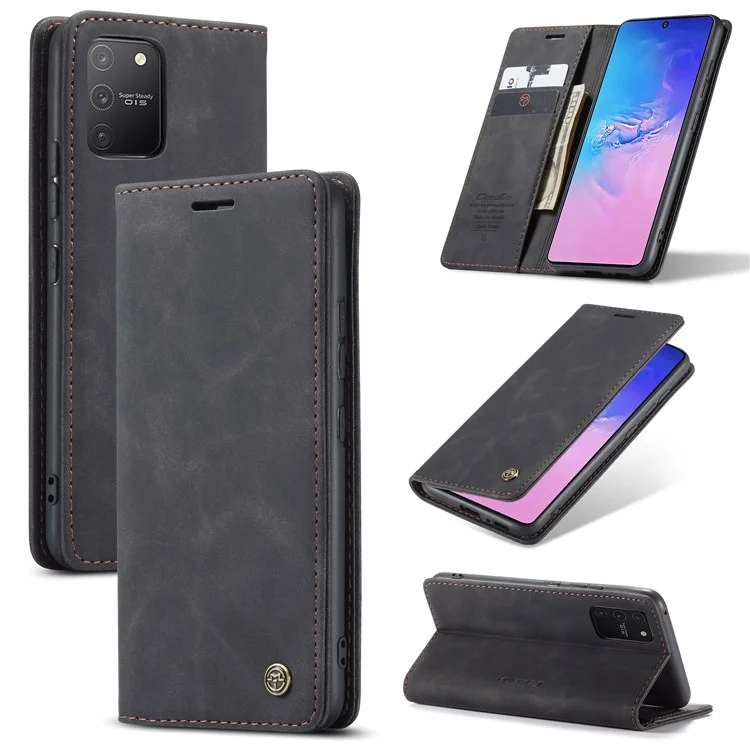 Caseme 013 Serie Flip Wallet Leder Mobile Hülle Für Samsung Galaxy A91/S10 Lite - Schwarz