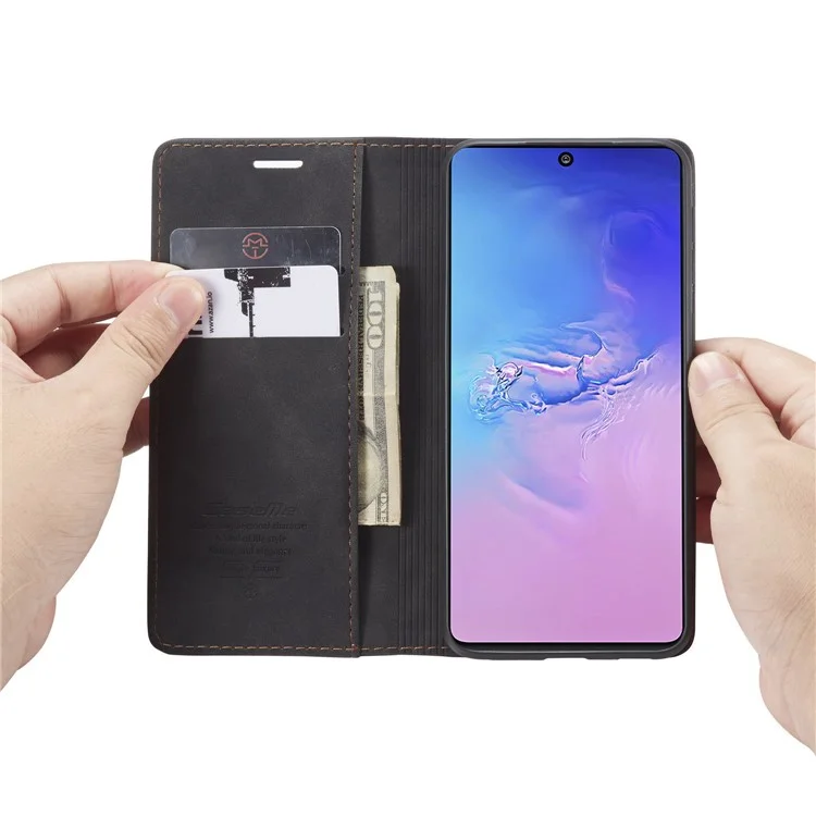 Caseme 013 Serie Flip Wallet Leder Mobile Hülle Für Samsung Galaxy A91/S10 Lite - Schwarz