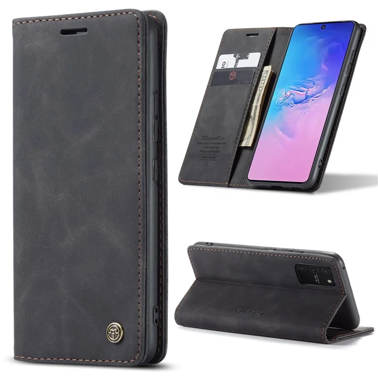 Caseme 013 Serie Flip Wallet Leder Mobile Hülle Für Samsung Galaxy A91/S10 Lite - Schwarz