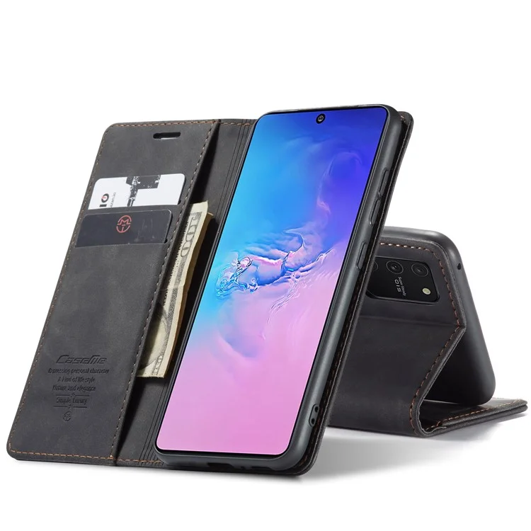 Caseme 013 Serie Flip Wallet Leder Mobile Hülle Für Samsung Galaxy A91/S10 Lite - Schwarz
