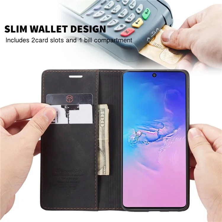 Caseme 013 Serie Flip Wallet Leder Mobile Hülle Für Samsung Galaxy A91/S10 Lite - Schwarz