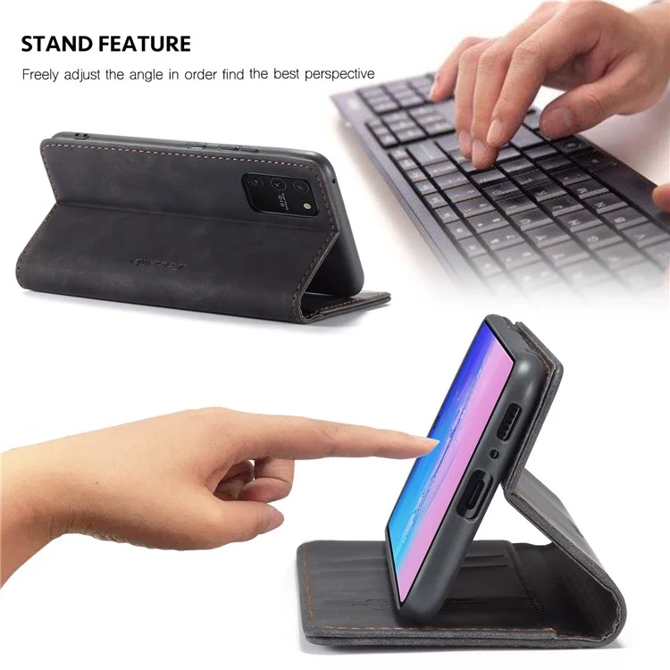 Caseme 013 Serie Flip Wallet Leder Mobile Hülle Für Samsung Galaxy A91/S10 Lite - Schwarz