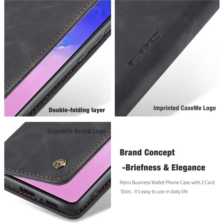 Caseme 013 Serie Flip Wallet Leder Mobile Hülle Für Samsung Galaxy A91/S10 Lite - Schwarz