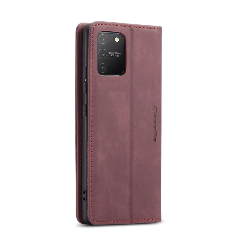 CASEME 013 Series Flip Wallet Leather Mobile Case for Samsung Galaxy A91/S10 Lite - Wine Red