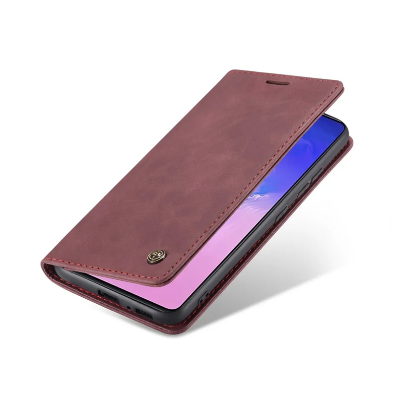 CASEME 013 Series Flip Wallet Leather Mobile Case for Samsung Galaxy A91/S10 Lite - Wine Red