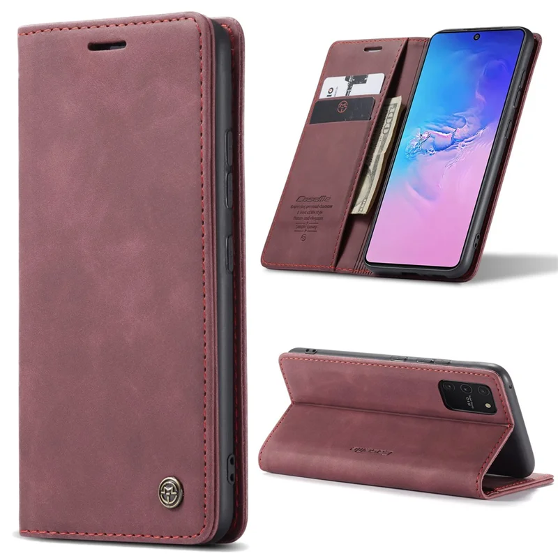 CASEME 013 Series Flip Wallet Leather Mobile Case for Samsung Galaxy A91/S10 Lite - Wine Red