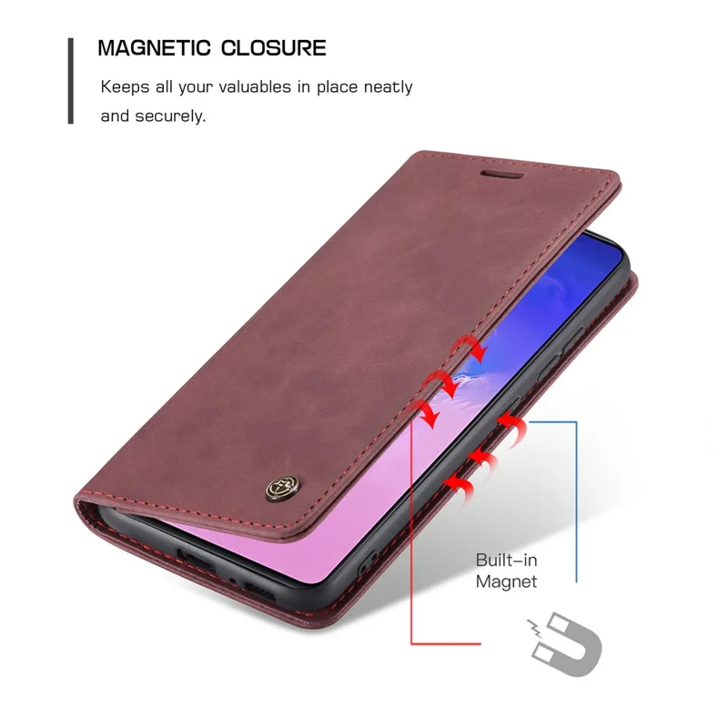 CASEME 013 Series Flip Wallet Leather Mobile Case for Samsung Galaxy A91/S10 Lite - Wine Red
