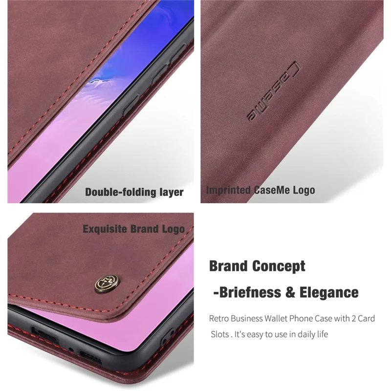 CASEME 013 Series Flip Wallet Leather Mobile Case for Samsung Galaxy A91/S10 Lite - Wine Red