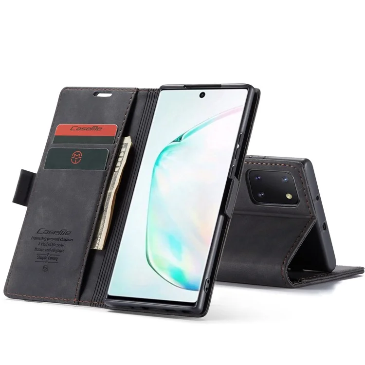 CASEME 013 Series Auto-absorbed Leather Flip Cover for Samsung Galaxy A81/Note 10 Lite - Black