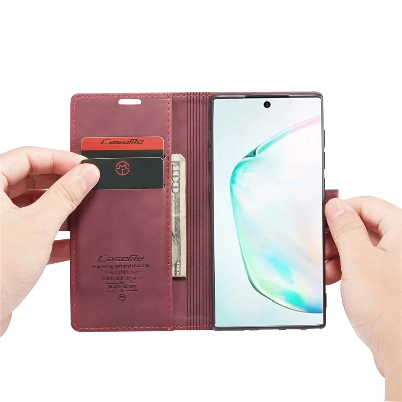 CASEME 013 Series Auto-absorbed Leather Flip Cover for Samsung Galaxy A81/Note 10 Lite - Wine Red