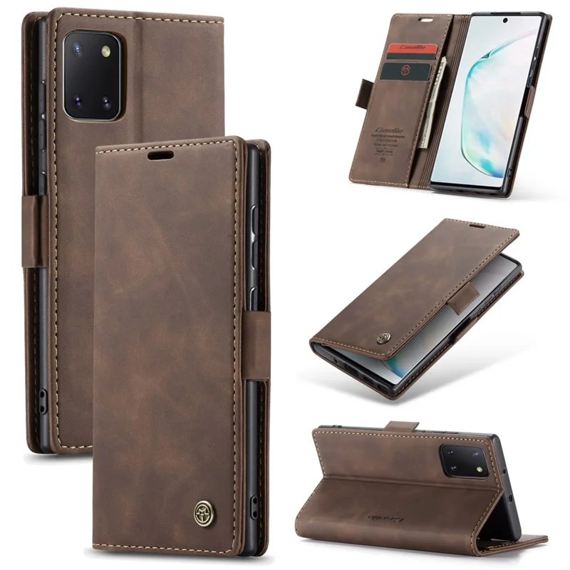 CASEME 013 Series Auto-absorbed Leather Flip Cover for Samsung Galaxy A81/Note 10 Lite - Coffee