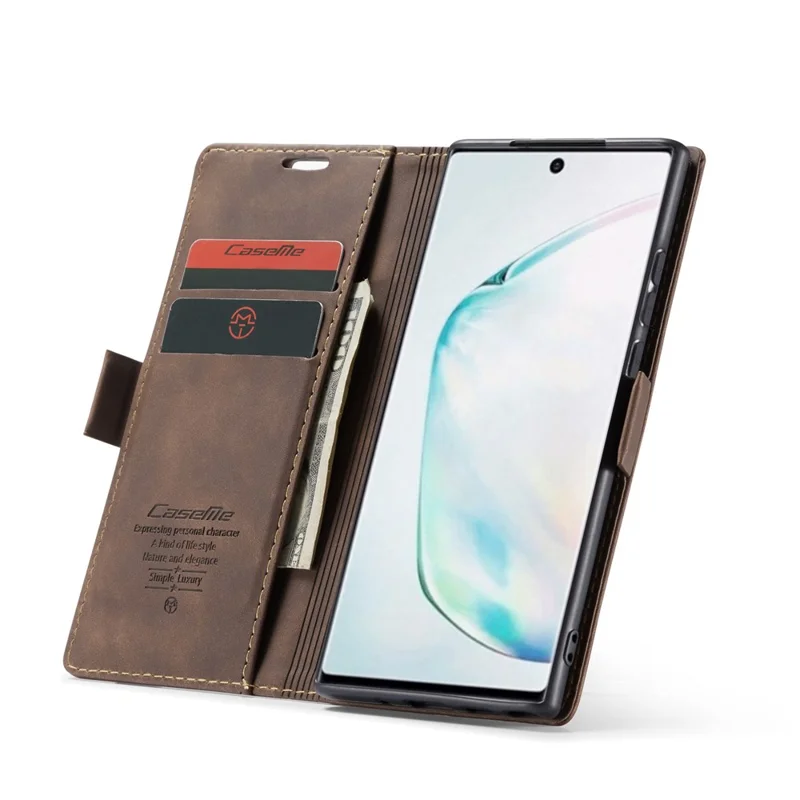 CASEME 013 Series Auto-absorbed Leather Flip Cover for Samsung Galaxy A81/Note 10 Lite - Coffee