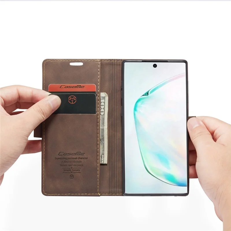 CASEME 013 Series Auto-absorbed Leather Flip Cover for Samsung Galaxy A81/Note 10 Lite - Coffee