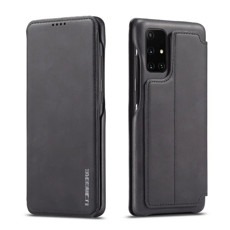 LC.IMEEKE Retro Style Leather Case with Card Holder for Samsung Galaxy A71 - Black