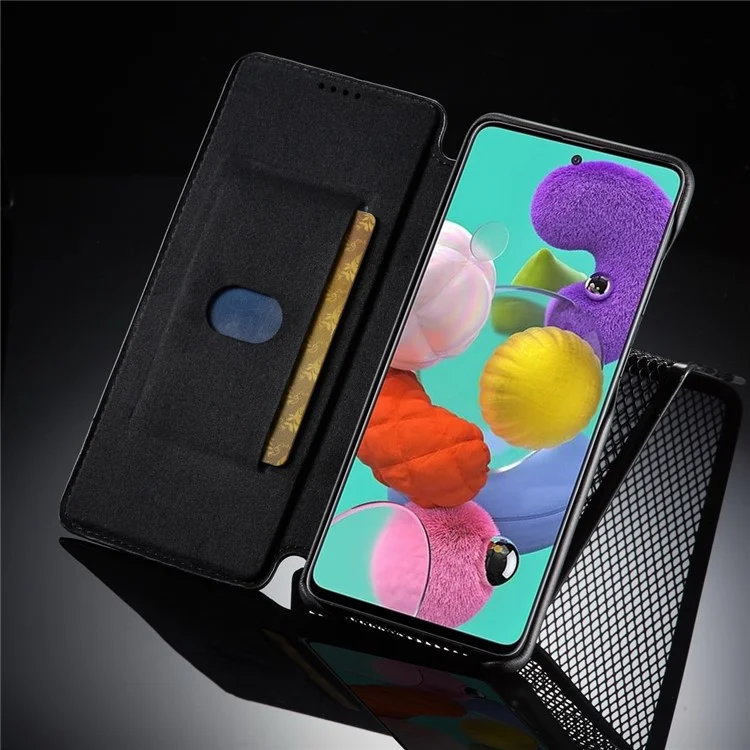 LC.IMEEKE Retro Style Leather Case with Card Holder for Samsung Galaxy A71 - Black