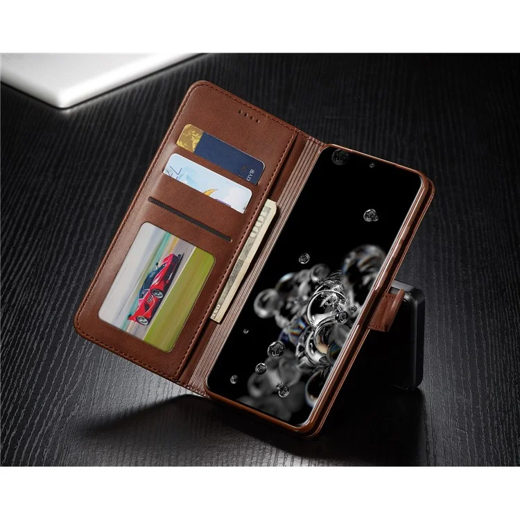 LC.IMEEKE Wallet Leather Stand Case for Samsung Galaxy S20 Ultra - Coffee