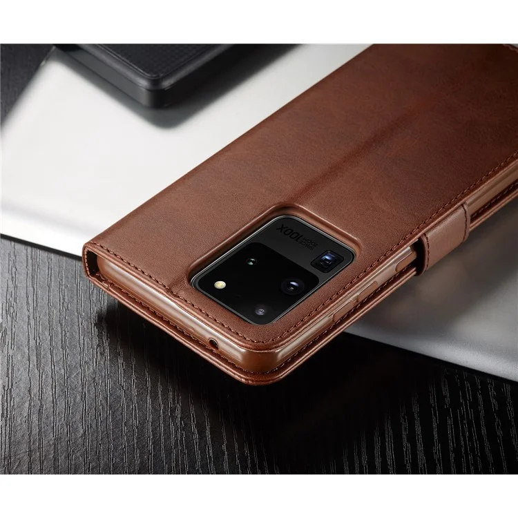 LC.IMEEKE Wallet Leather Stand Case for Samsung Galaxy S20 Ultra - Coffee