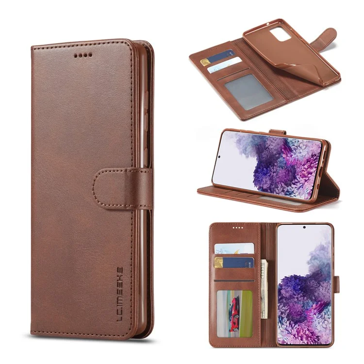LC.IMEEKE Cartera de Cuero de Pie para Samsung Galaxy A51 con Funda Interna Suave y a Prueba de Golpes de TPU a Prueba de Golpes - Café