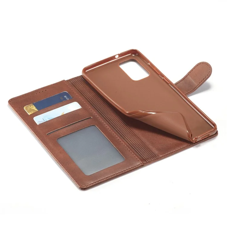 LC.IMEEKE Leather Wallet Case for Samsung Galaxy A71 - Coffee