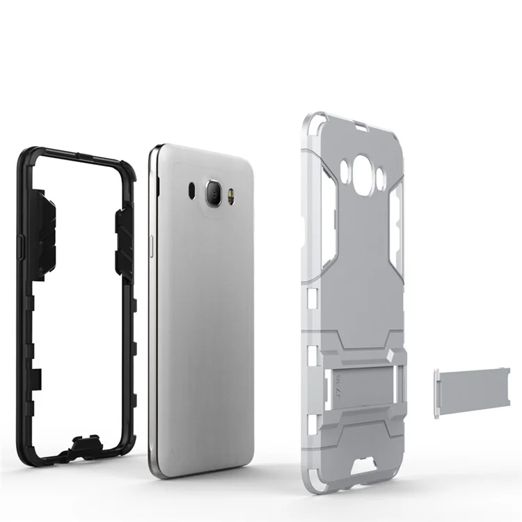 PC and TPU Hybrid Case with Kickstand for Samsung Galaxy J7 (2016) - Silver