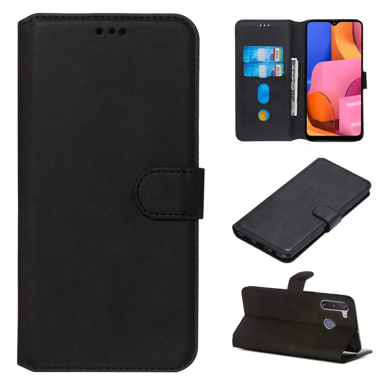 With Wallet Stand Flip Leather Case for Samsung Galaxy A21 - Black