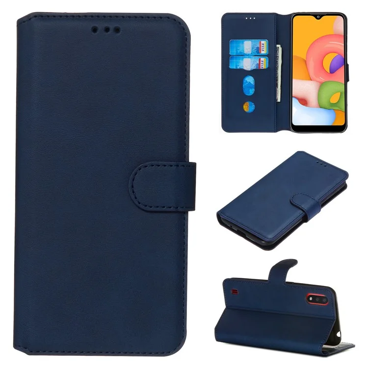 Custodia in Pelle Per Portafoglio Serie 4 Con Rivestimento in Pelle KT Per Samsung Galaxy A01 - Blu