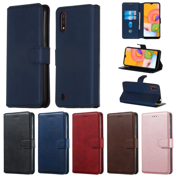 KT en Cuir Enduit Series-4 Portefeuille Case de Support en Cuir Pour Samsung Galaxy A01 - Bleu