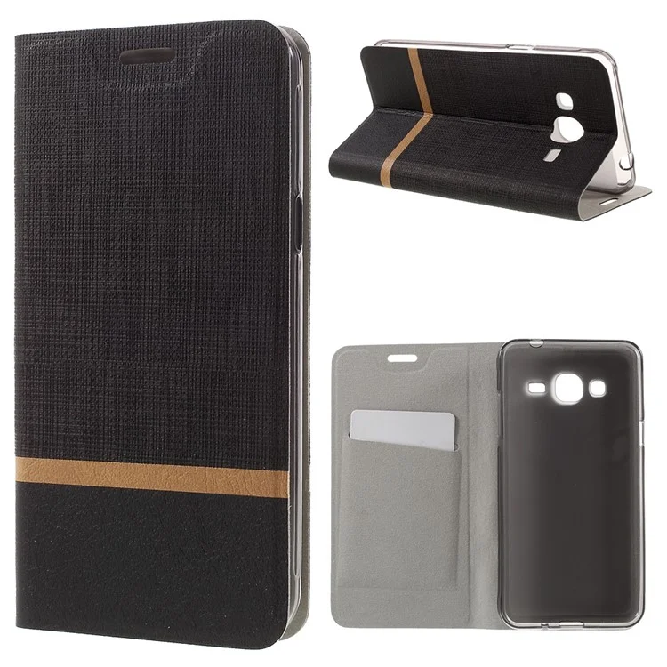 Cross Texture Stand Leather Case for Samsung Galaxy J3 / J3 (2016) - Black