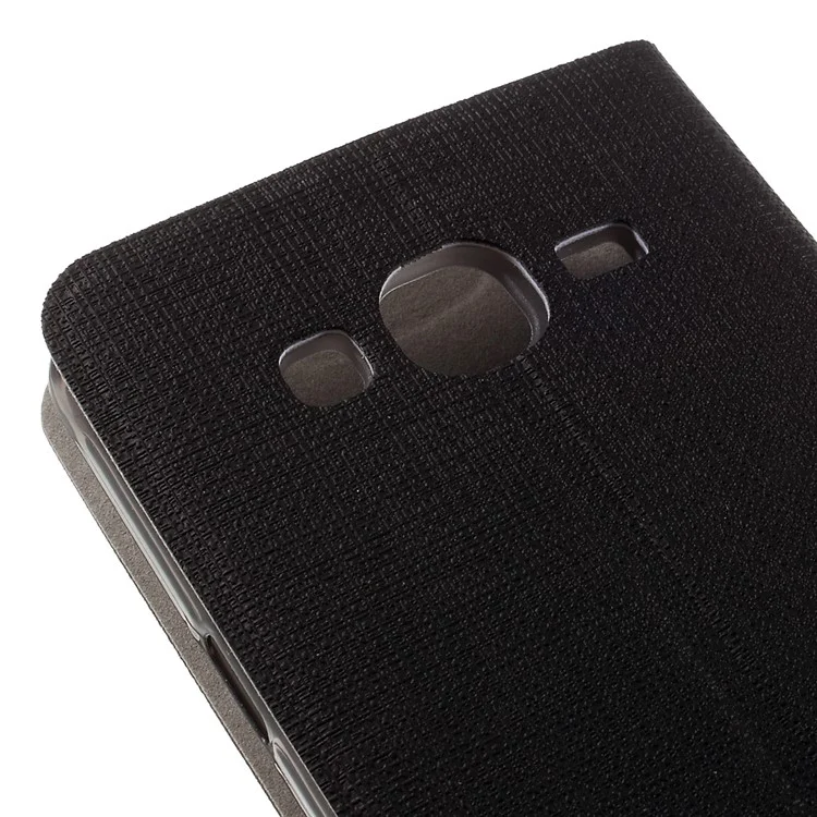 Cross Texture Stand Leather Case for Samsung Galaxy J3 / J3 (2016) - Black
