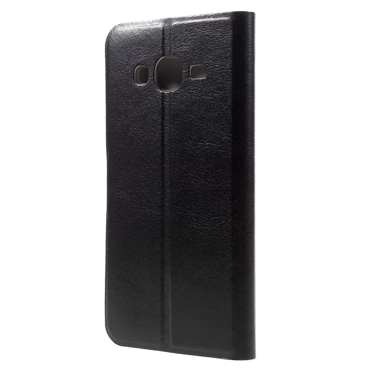 Crazy Horse Stand Leather Case for Samsung Galaxy J3 / J3 (2016) Built-in Steel Sheet - Black
