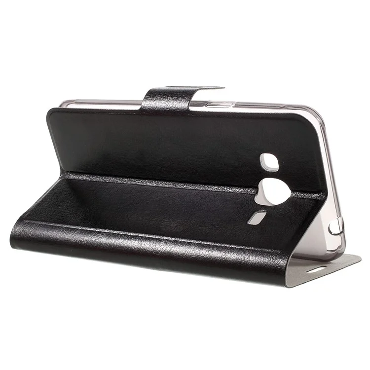 Crazy Horse Stand Leather Case for Samsung Galaxy J3 / J3 (2016) Built-in Steel Sheet - Black