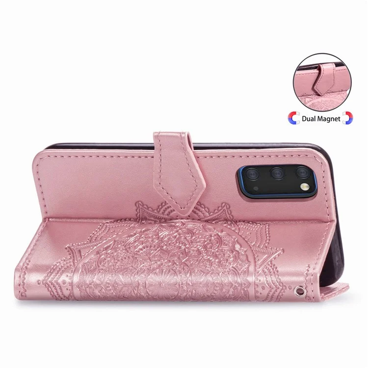 Embossed Mandala Flower Wallet Leather Stand Protection Cover for Samsung Galaxy S20 4G/S20 5G - Rose Gold