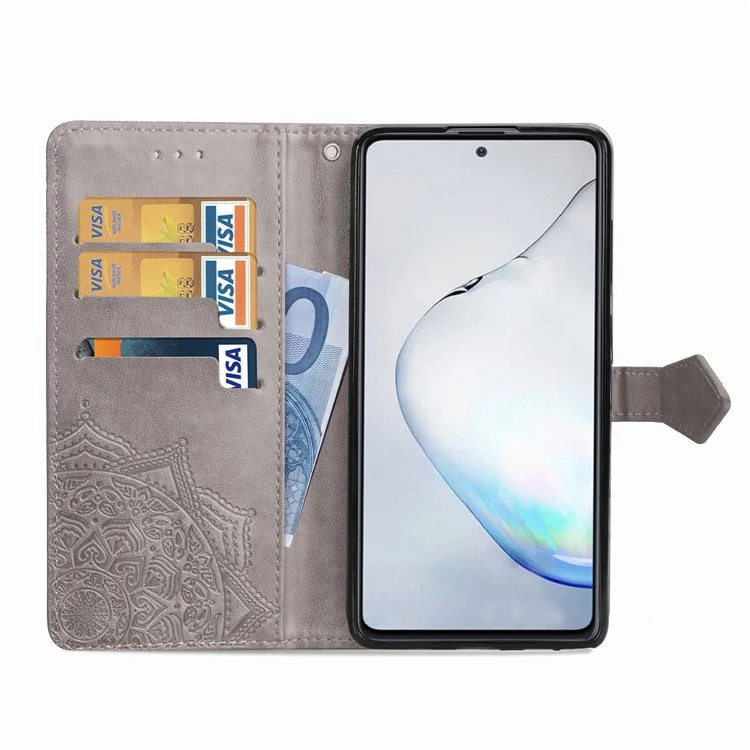 Embossed Mandala Flower Wallet Leather Stand Phone Protection Cover for Samsung Galaxy A81/Note 10 Lite - Grey