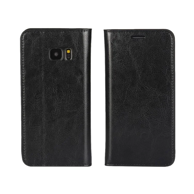 Crazy Horse Wallet Genuine Leather Case for Samsung Galaxy S7 edge G935 - Black