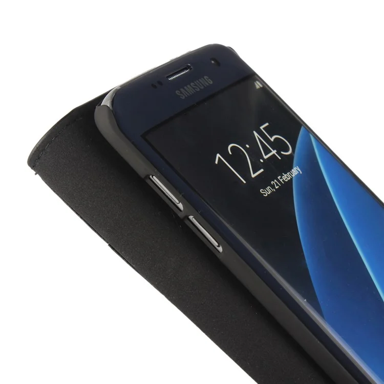 Crazy Horse Wallet Genuine Leather Case for Samsung Galaxy S7 edge G935 - Black