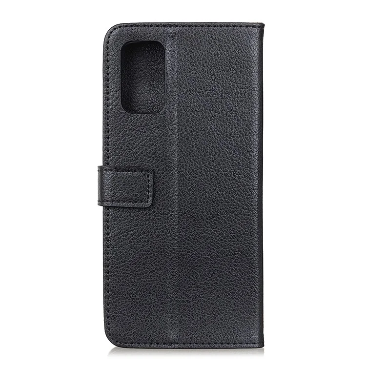 Litchi Skin Texture Wallet Leather Stand Phone Shell for Samsung Galaxy A41 - Black