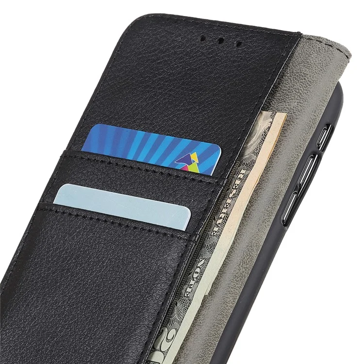 Litchi Skin Texture Wallet Leather Stand Phone Shell für Samsung Galaxy A41 - Schwarz