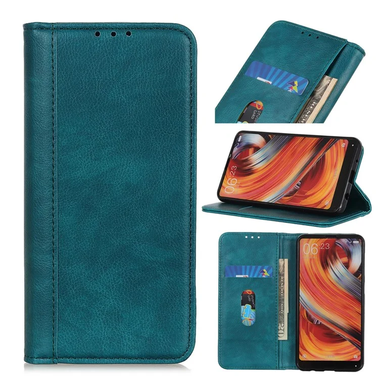 Caixa de Carteira de Couro de Textura Litchi Absorvida Automaticamente Para a Samsung Galaxy A41 - Verde