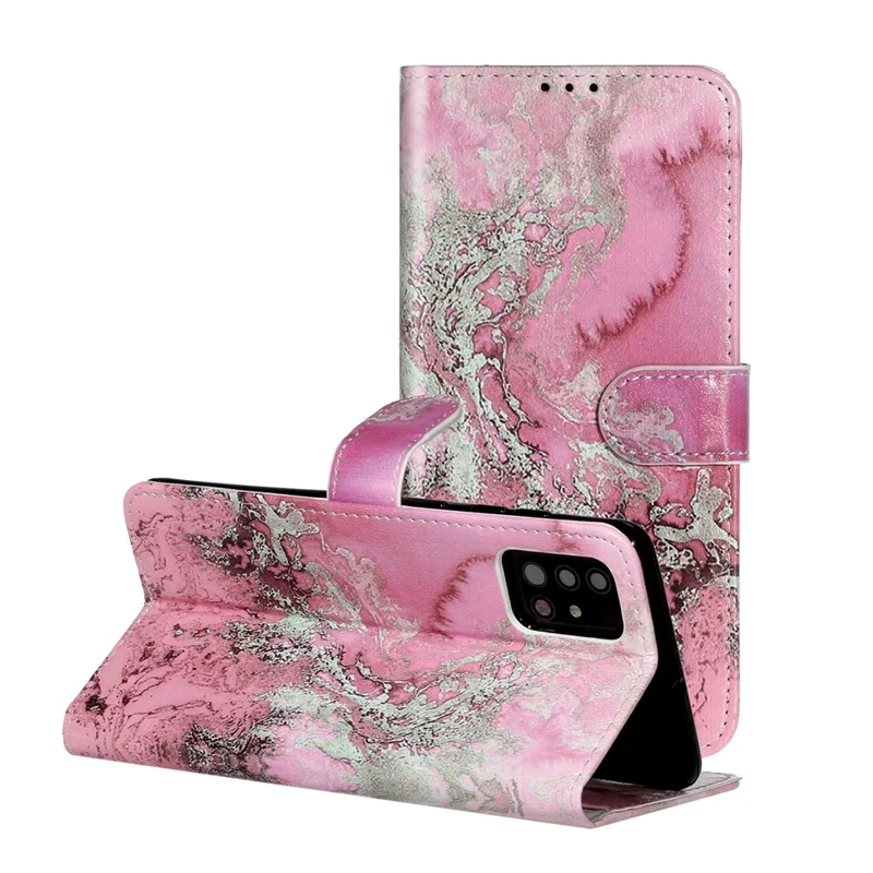 Pattern Printing PU Leather Wallet Stand Cell Phone Shell for Samsung Galaxy A51 - Rose Marble