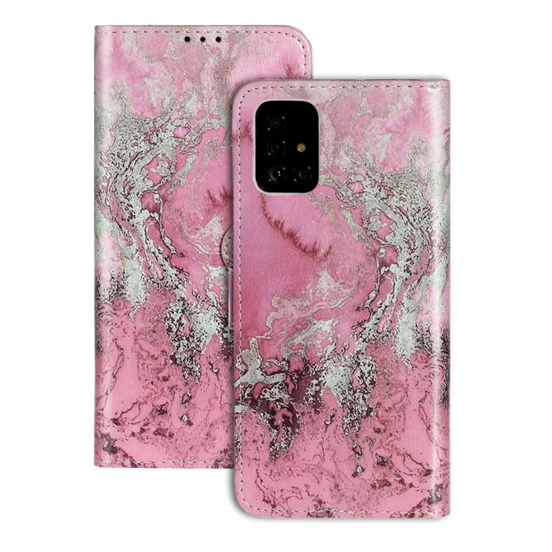 Pattern Printing PU Leather Wallet Stand Cell Phone Shell for Samsung Galaxy A51 - Rose Marble