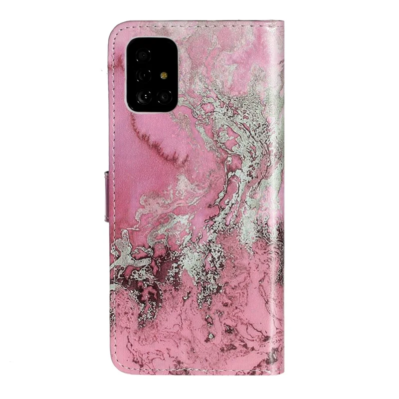 Pattern Printing PU Leather Wallet Stand Cell Phone Shell for Samsung Galaxy A51 - Rose Marble