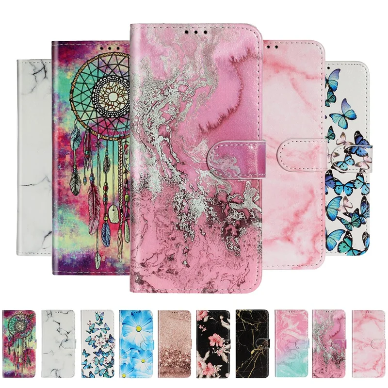 Pattern Printing PU Leather Wallet Stand Cell Phone Shell for Samsung Galaxy A51 - Rose Marble