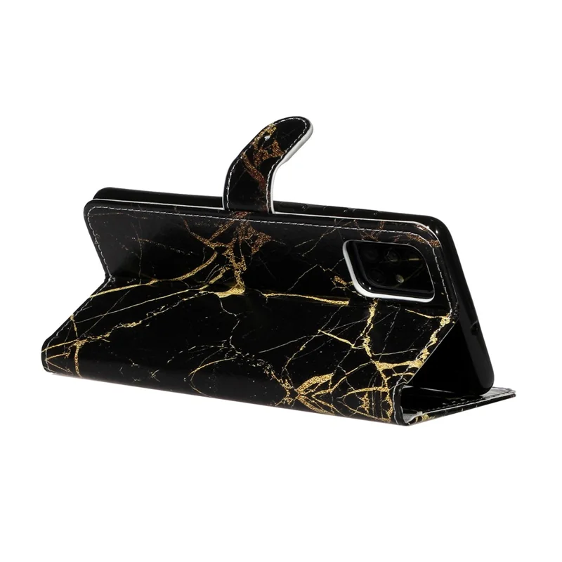 Pattern Printing PU Leather Wallet Stand Cell Phone Shell for Samsung Galaxy A51 - Black Marble