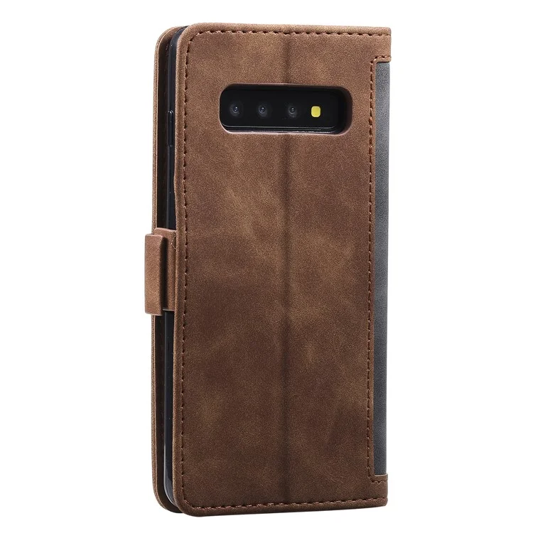 Vintage Splicing Style Wallet Stand Leather Phone Shell for Samsung Galaxy S10 - Cinza